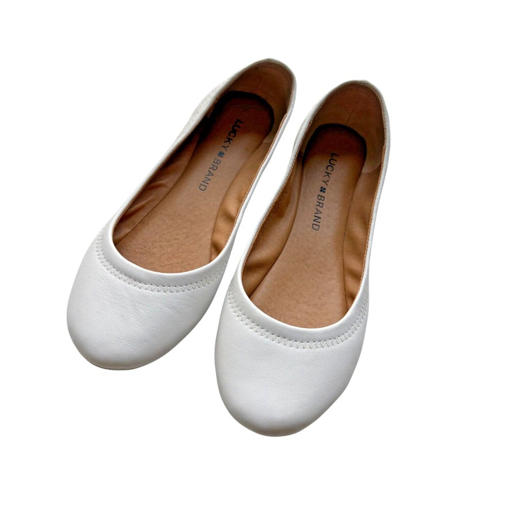 Lucky Brand Emmie White Leather Ballet Flats Women's Size 6 Excellent Condition